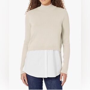 Calvin Klein Womens Long Sleeve Mixed Media TWOOFER,Mocha Heather,Small